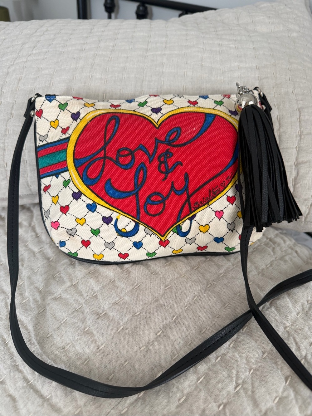 Brighton NWOT Love/Joy Tom Clancy Art Canvas Crossbody Bag 7.5.X10.5